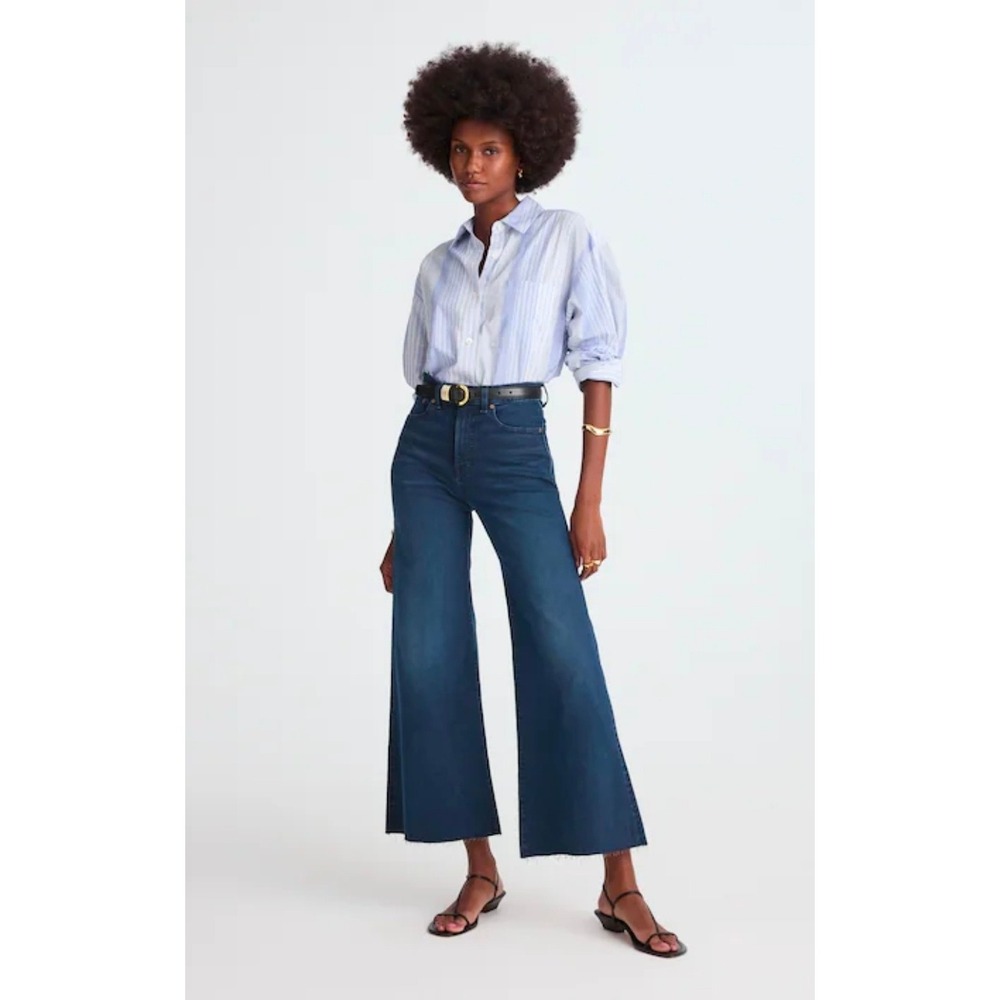 Madewell Women 26 Tall Kingston Wash Flared Wide Leg Cropped Jeans High Rise - Picture 1 of 13